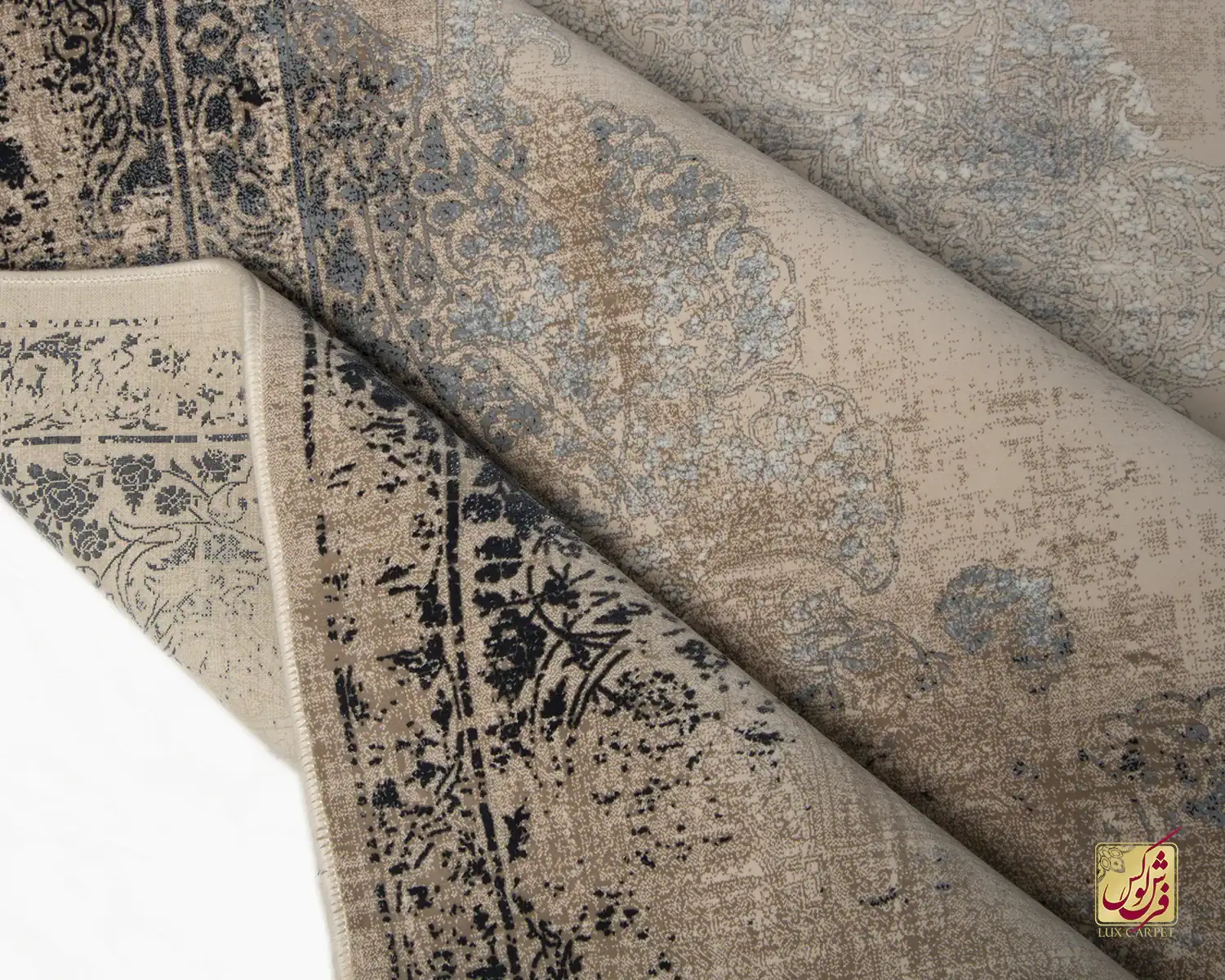 فرش وینتیج 9116 نسکافه‌ای سرمه‌ای