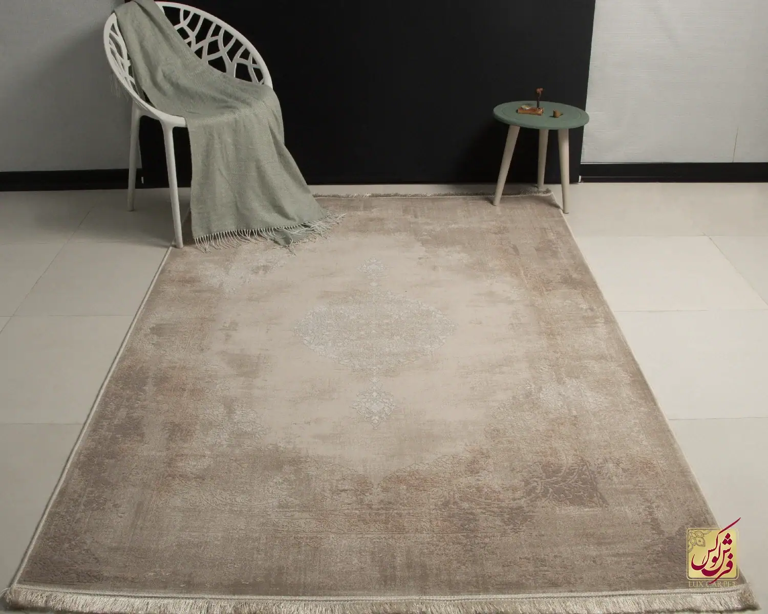 فرش وینتیج 9118 نسکافه‌ای صدفی
