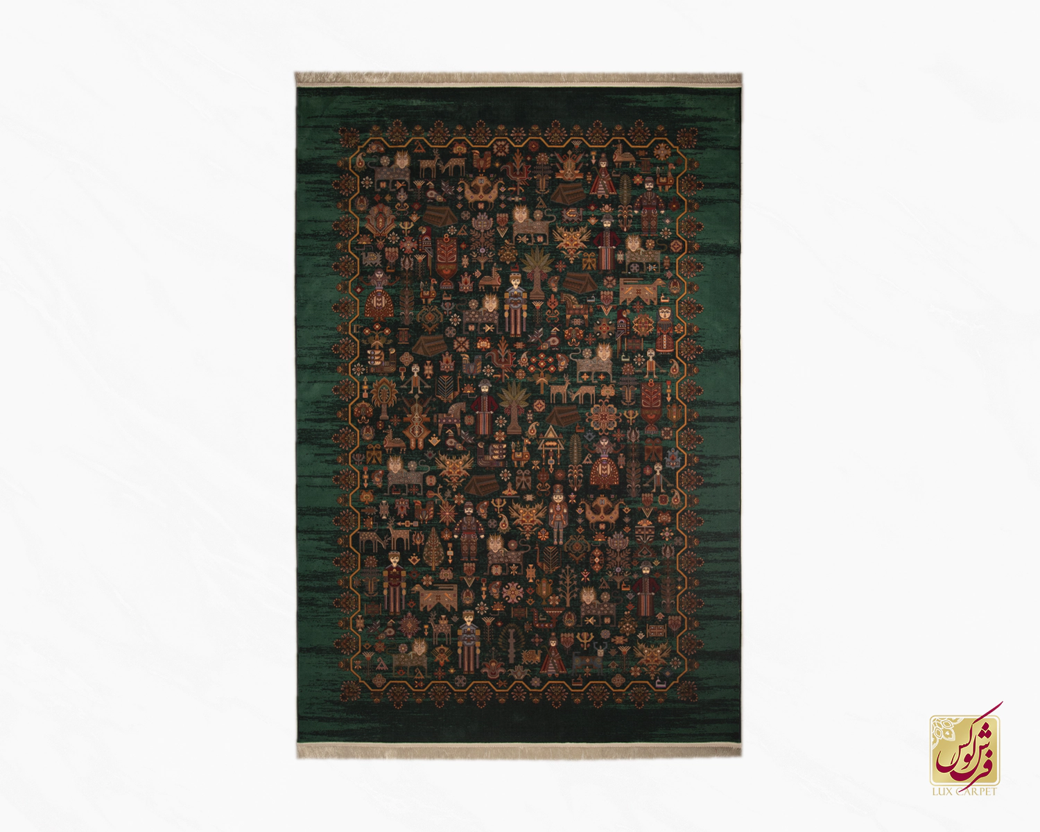 فرش ابریشم ماشینی 730801 سبز