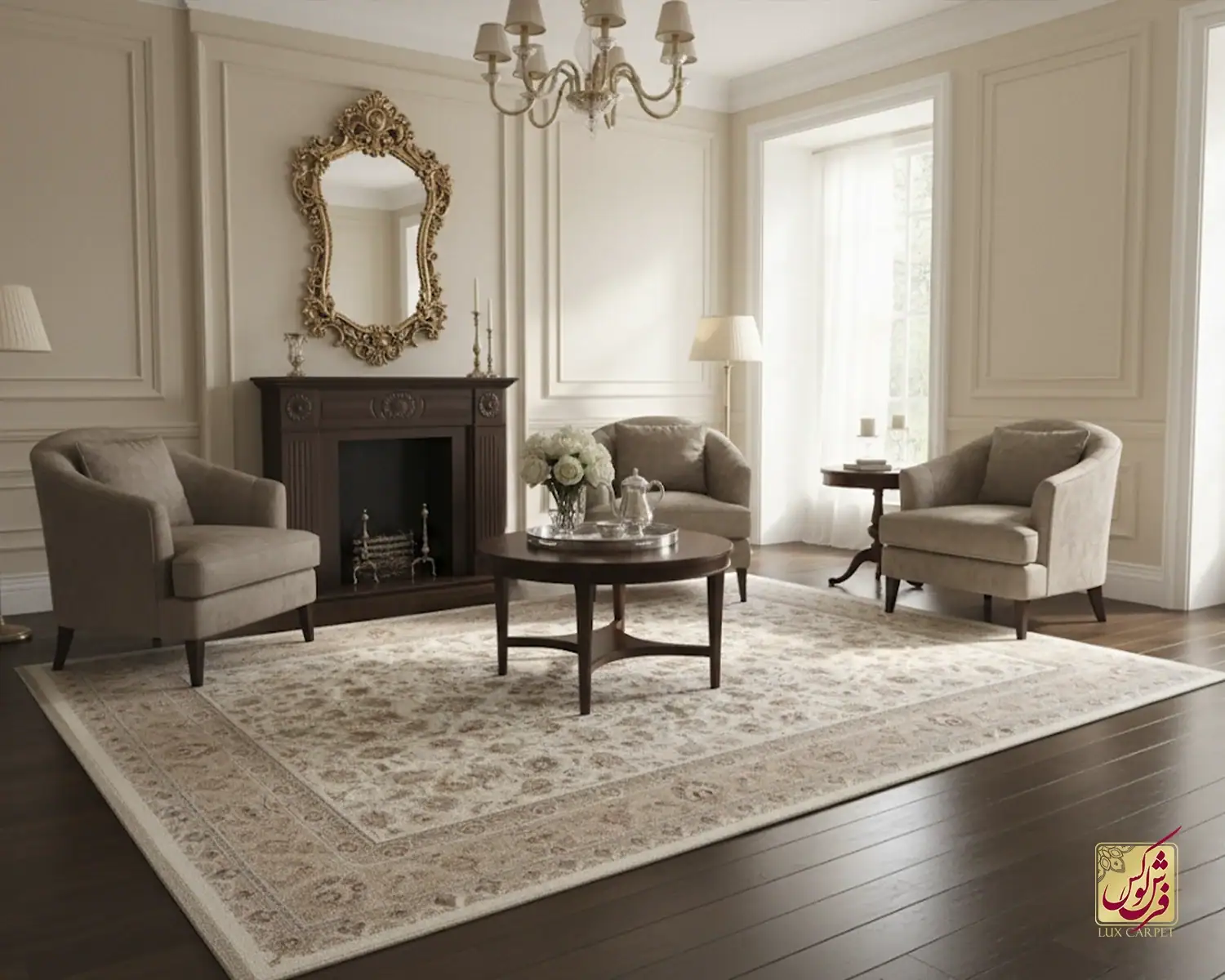 فرش کرم طلایی کلاسیک