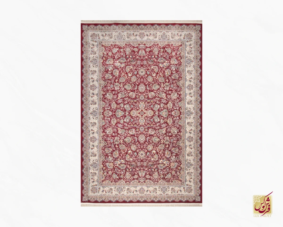 فرش ابریشم ماشینی ۱۲۱۱ لاکی حاشیه کرم