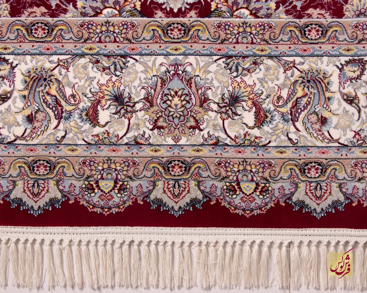 فرش ابریشم ماشینی ۱۲۱۱ لاکی حاشیه کرم