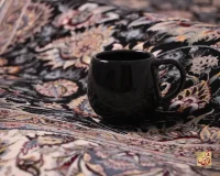 فرش ابریشم ماشینی ۱۲۱۱ سرمه ای حاشیه کرم