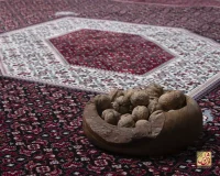 فرش ابریشم ماشینی ۱۲۳۰ سرمه ای