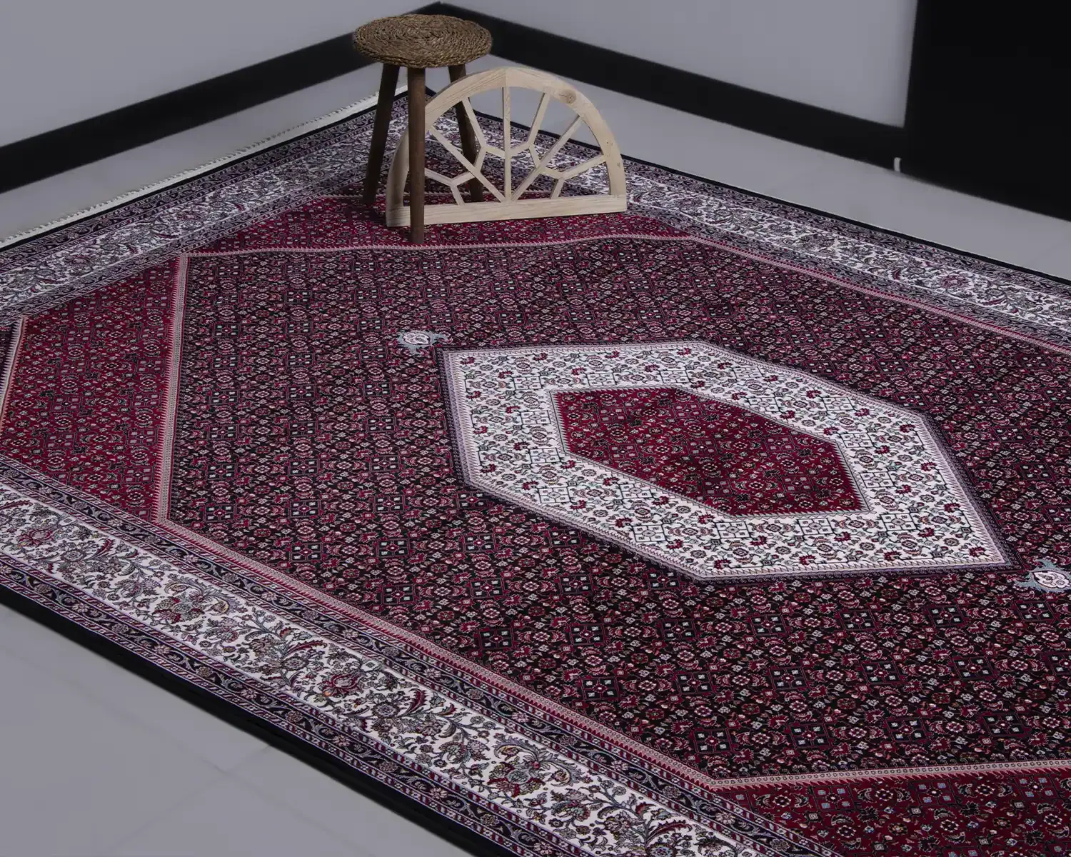 فرش ابریشم ماشینی ۱۲۳۰ سرمه ای