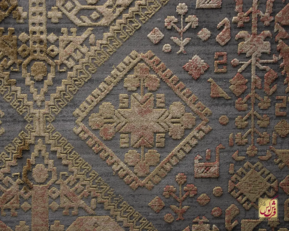 فرش وینتیج 1014 طوسی گلبهی - تصویر 3