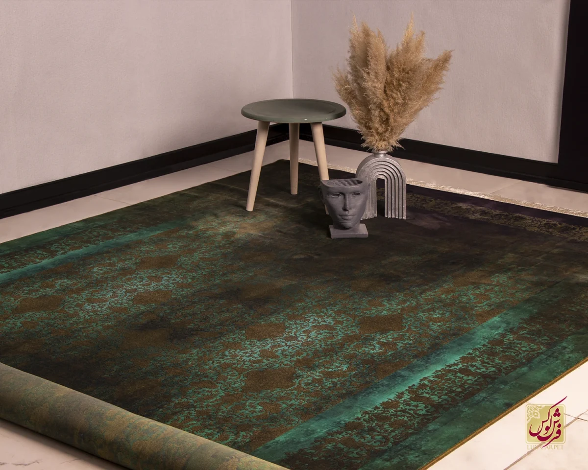 فرش ابریشم ماشینی 201714 سبز کهکشانی - تصویر 1