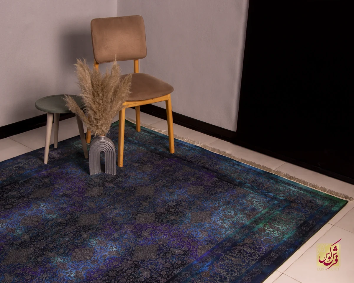 فرش ابریشم ماشینی 201715 آبی کهکشانی - تصویر 1