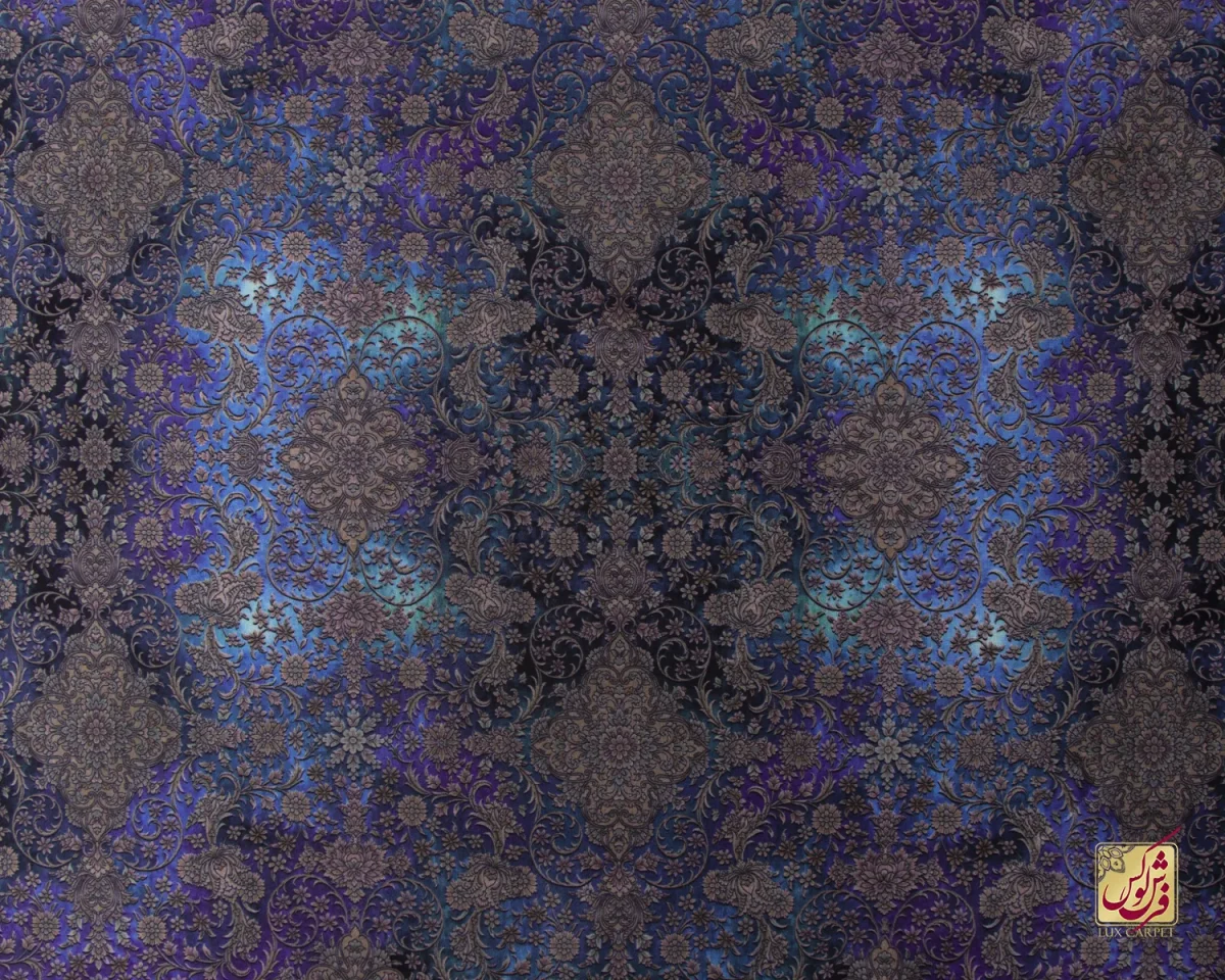 فرش ابریشم ماشینی 201715 آبی کهکشانی - تصویر 3