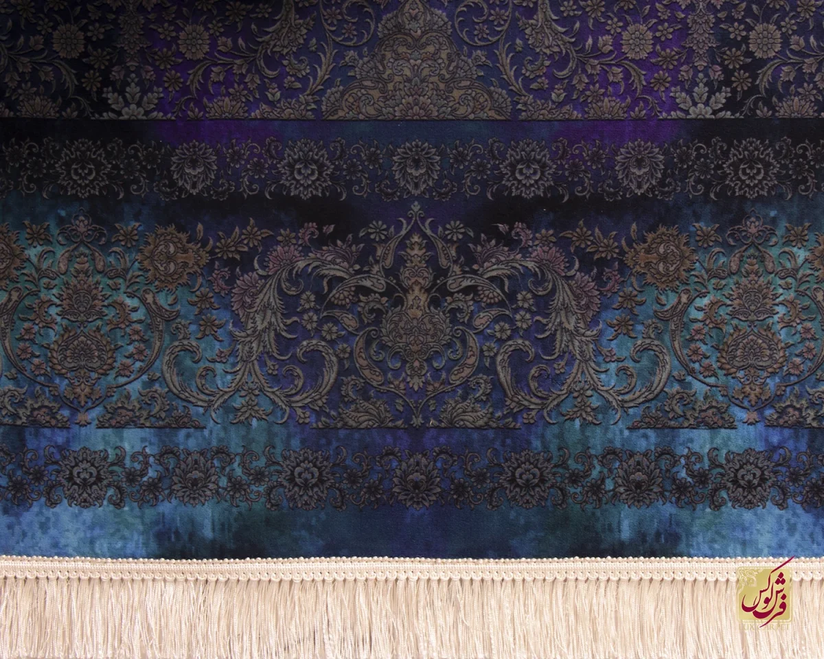 فرش ابریشم ماشینی 201715 آبی کهکشانی - تصویر 4