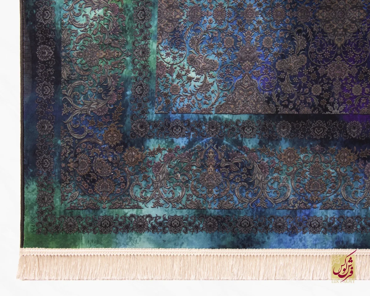 فرش ابریشم ماشینی 201715 آبی کهکشانی - تصویر 5