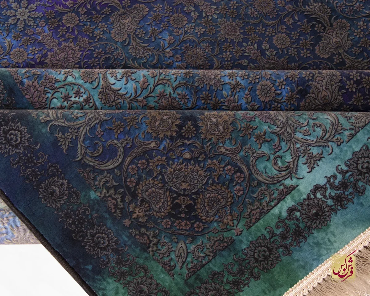 فرش ابریشم ماشینی 201715 آبی کهکشانی - تصویر 8