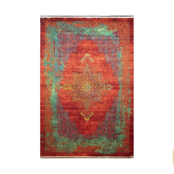 فرش وینتیج 201716 لاکی فیروزه‌ای