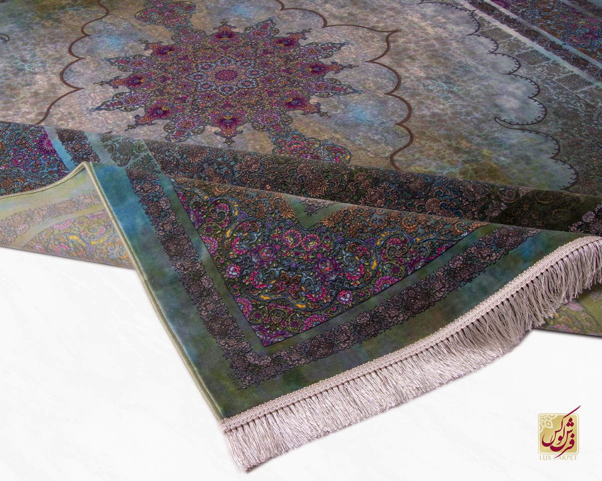 فرش ابریشم ماشینی 201743 فیروزه ای سبز کهکشانی - تصویر 3