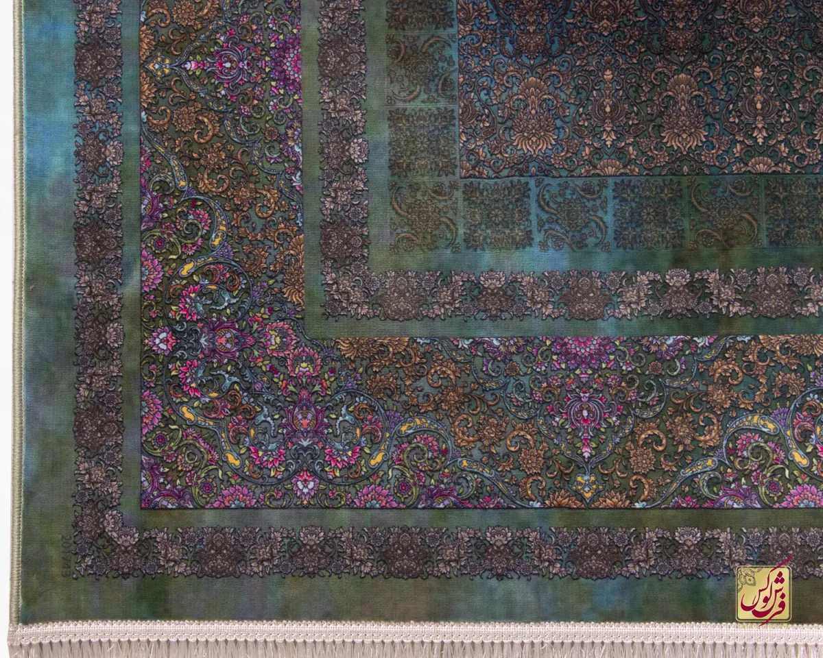 فرش ابریشم ماشینی 201743 فیروزه ای سبز کهکشانی - تصویر 9