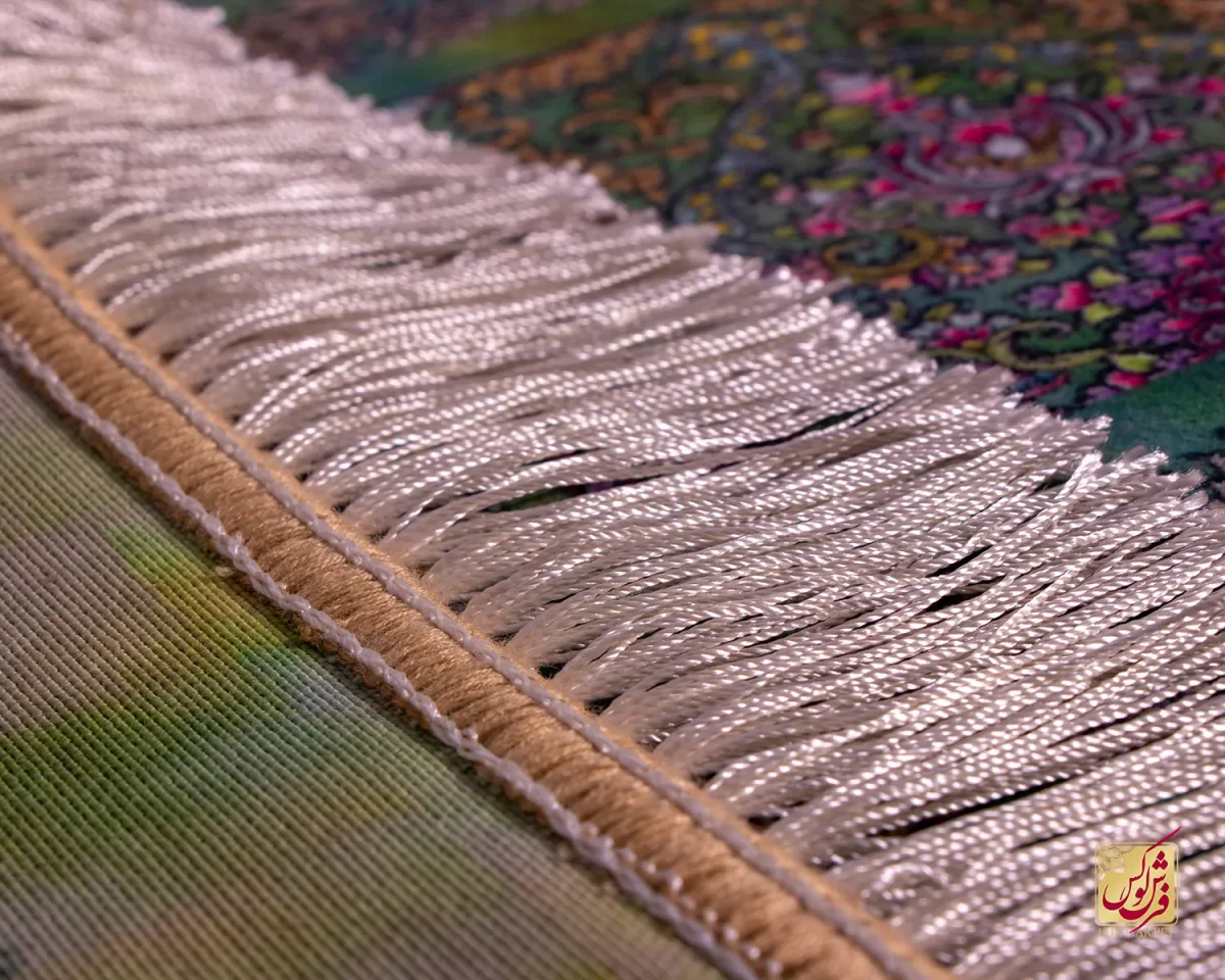 فرش ابریشم ماشینی 201743 فیروزه ای سبز کهکشانی - تصویر 10