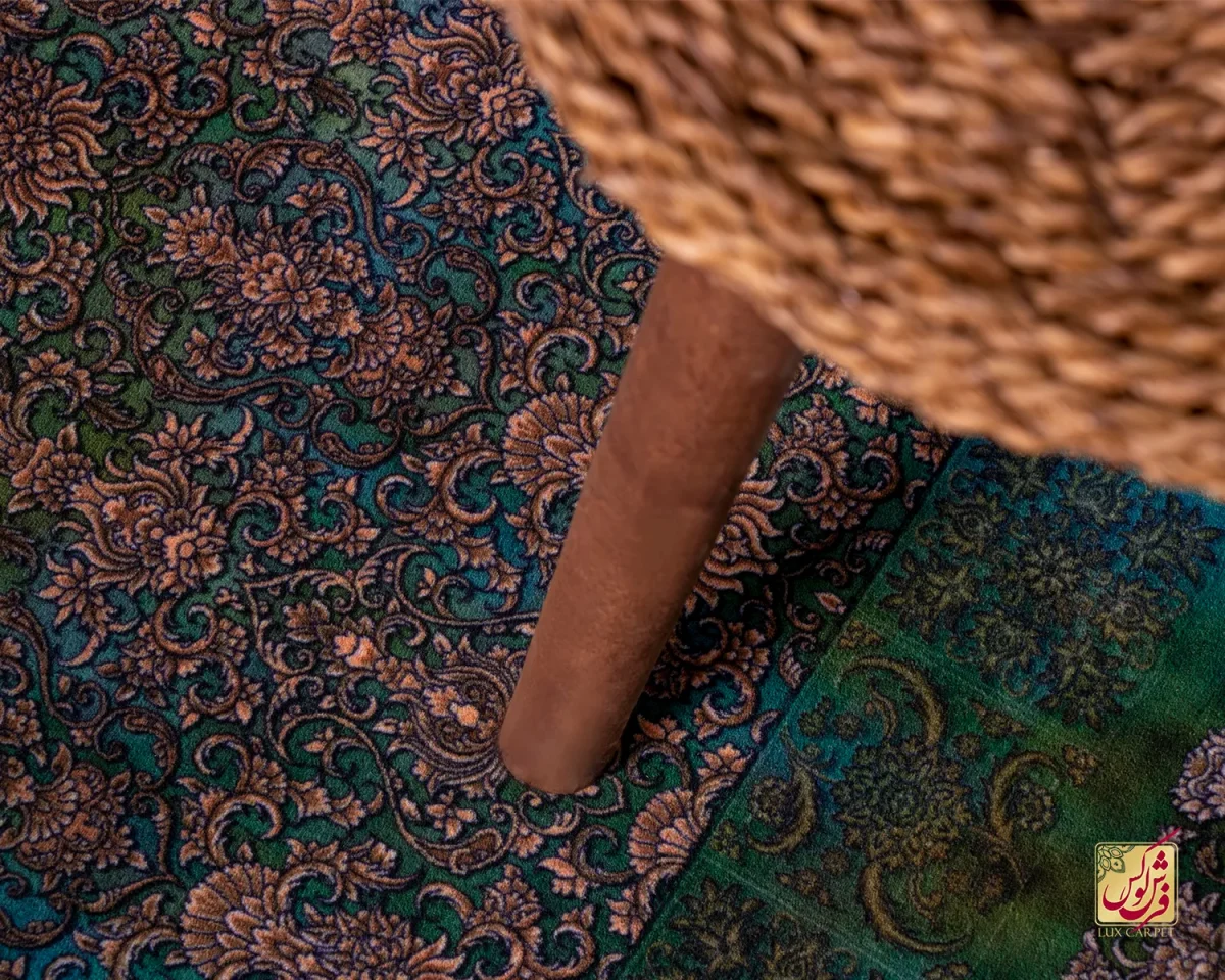 فرش ابریشم ماشینی 201743 فیروزه ای سبز کهکشانی - تصویر 6