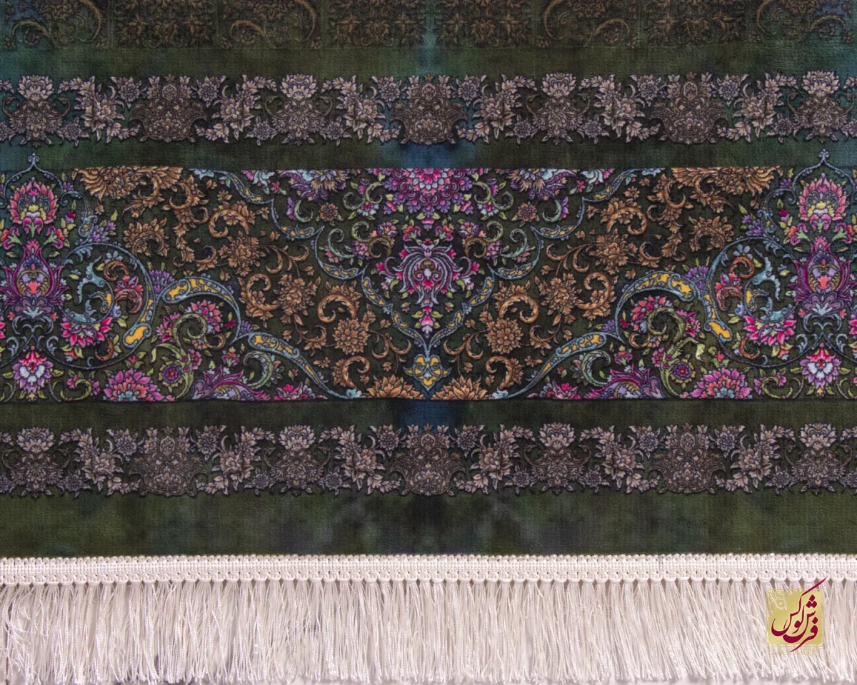 فرش ابریشم ماشینی 201743 فیروزه ای سبز کهکشانی - تصویر 8