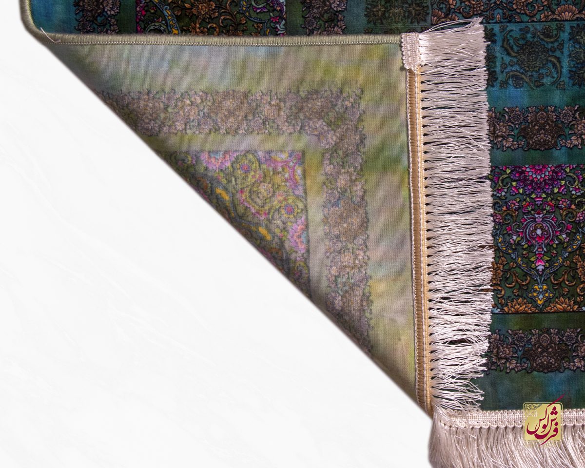 فرش ابریشم ماشینی 201743 فیروزه ای سبز کهکشانی - تصویر 12