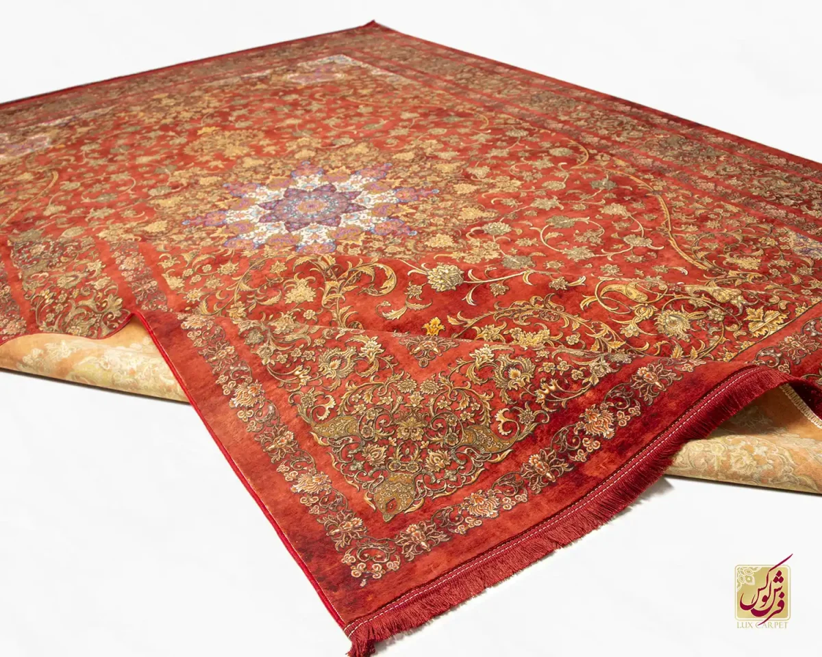 فرش ابریشم ماشینی 201826 قرمز لاکی - تصویر 2