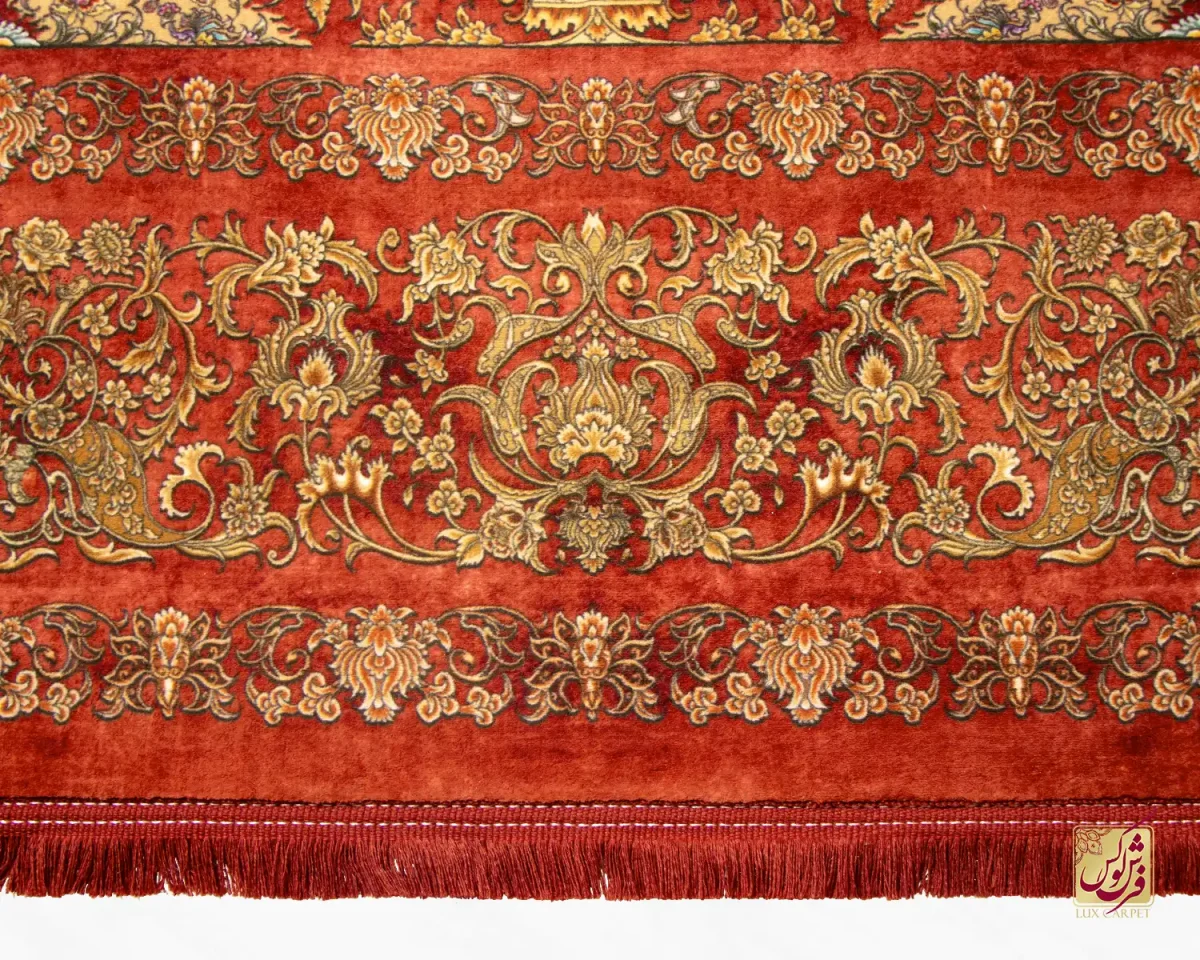 فرش ابریشم ماشینی 201826 قرمز لاکی - تصویر 6