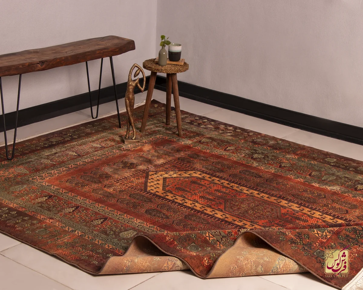 202727.webp فرش ابریشم ماشینی 202727 آجری سبز - تصویر 1