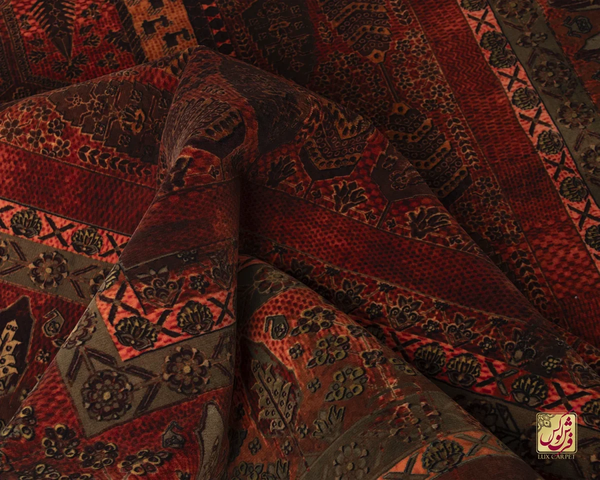 فرش ابریشم ماشینی 202727 آجری سبز - تصویر 3