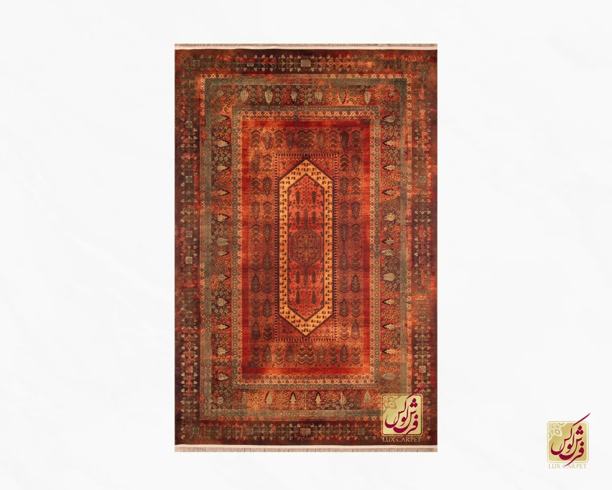 فرش ابریشم ماشینی 202727 آجری سبز - تصویر 2