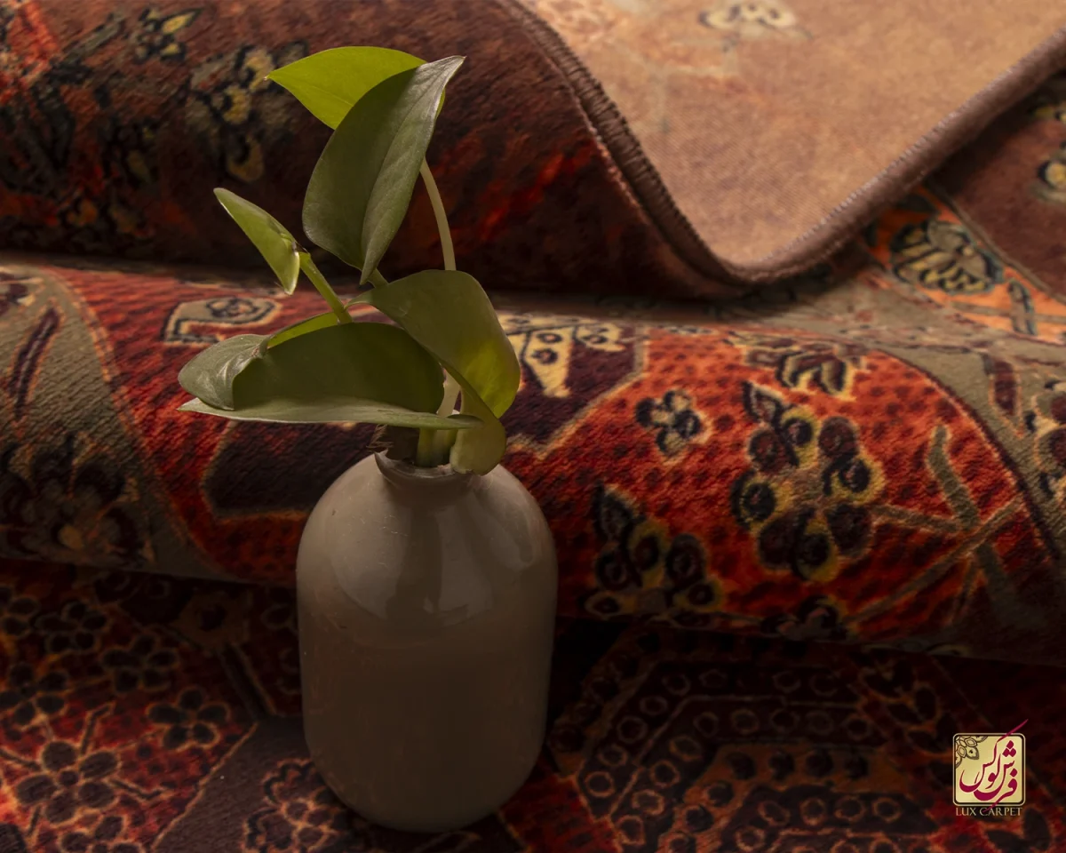 فرش ابریشم ماشینی 202727 آجری سبز - تصویر 5