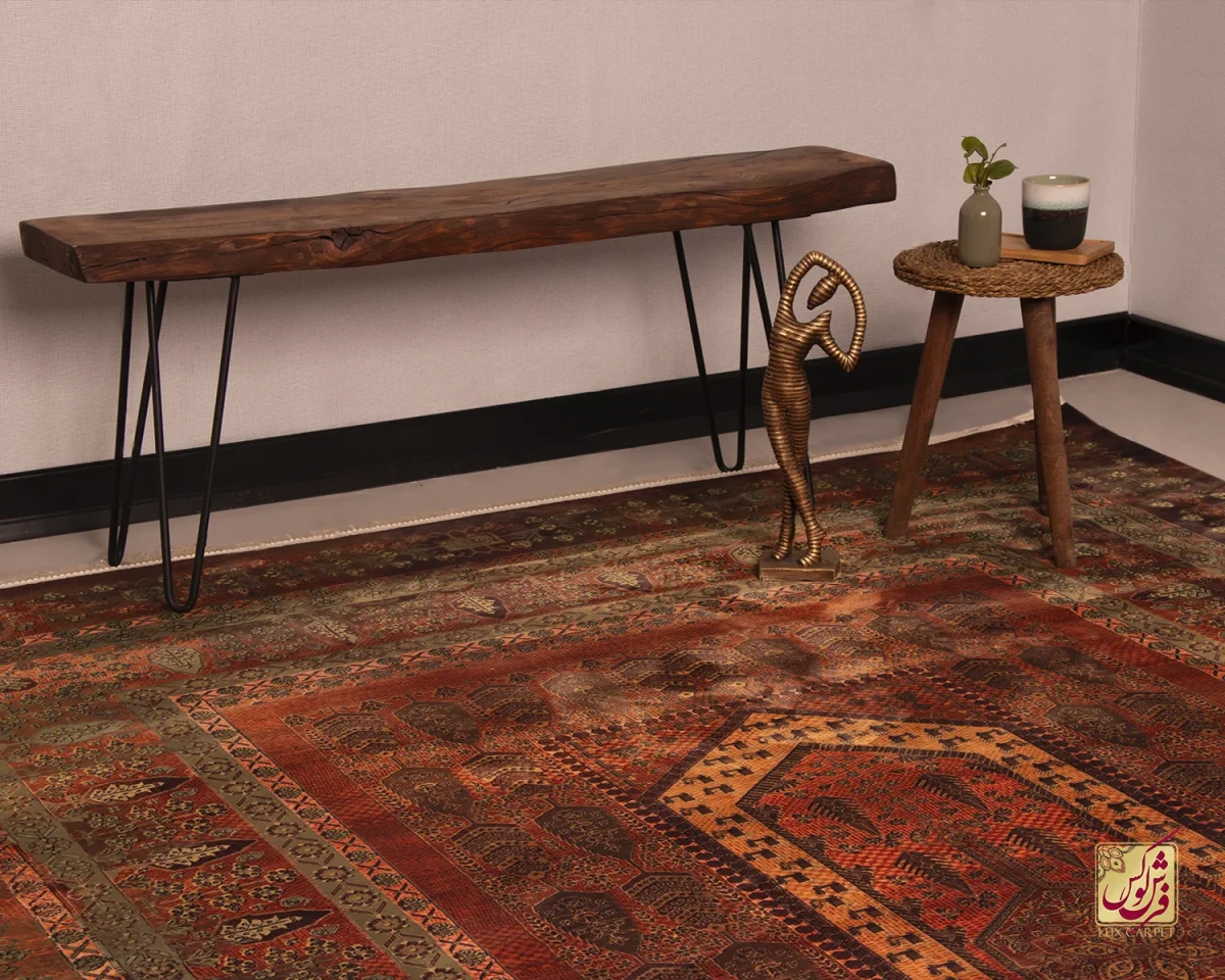 فرش ابریشم ماشینی 202727 آجری سبز - تصویر 6