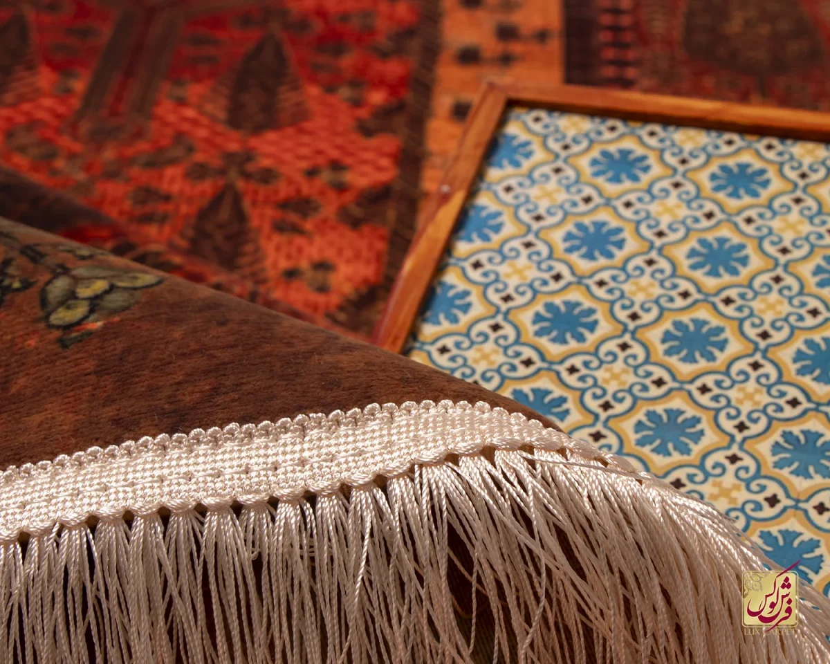 فرش ابریشم ماشینی 202727 آجری سبز - تصویر 7