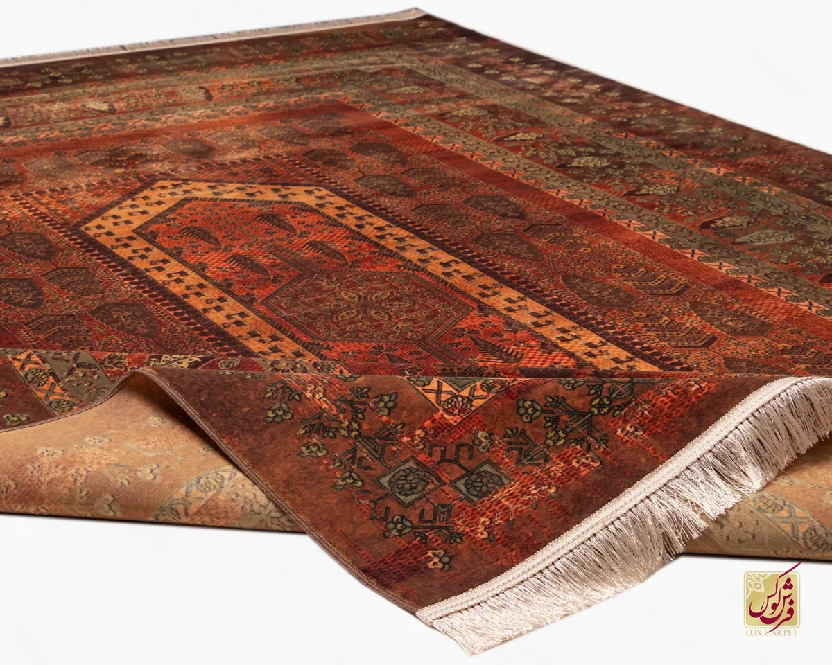 فرش ابریشم ماشینی 202727 آجری سبز - تصویر 8