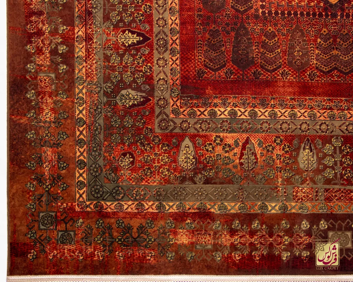 فرش ابریشم ماشینی 202727 آجری سبز - تصویر 10