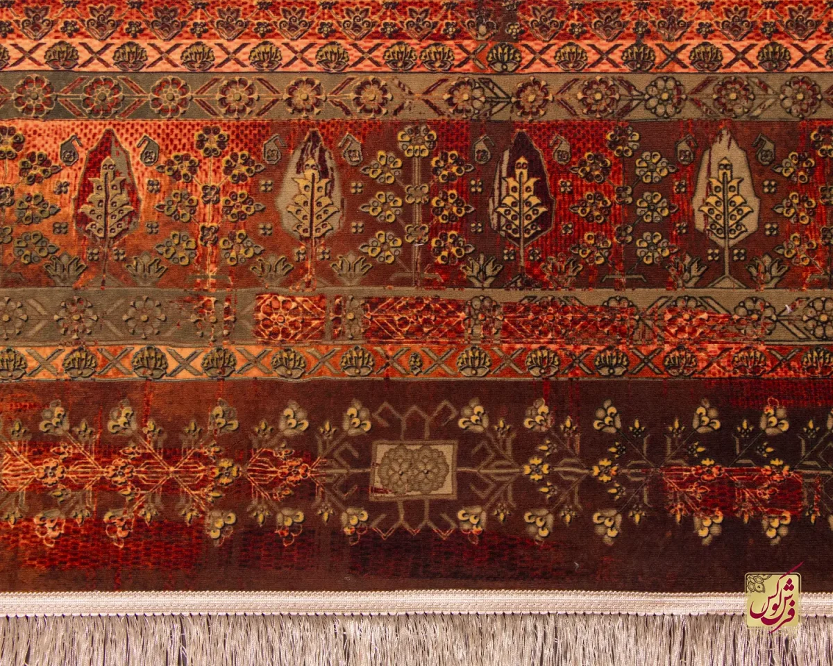 فرش ابریشم ماشینی 202727 آجری سبز - تصویر 11