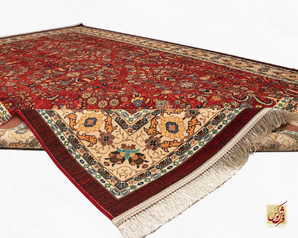 فرش ابریشم ماشینی 202738 لاکی حاشیه کرم - تصویر 2