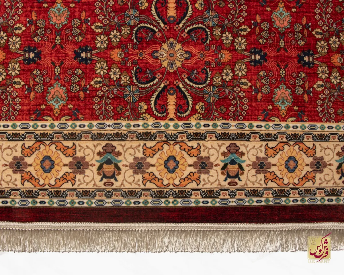 فرش ابریشم ماشینی 202738 لاکی حاشیه کرم - تصویر 6