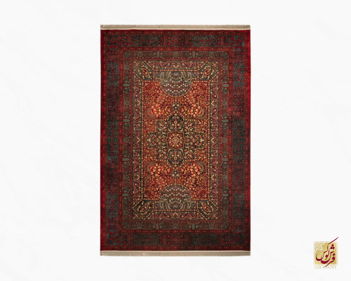 فرش ابریشم ماشینی 202739 لاکی سبز - تصویر 2