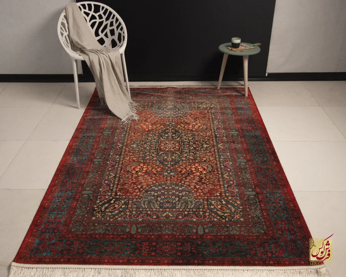 فرش ابریشم ماشینی 202739 لاکی سبز - تصویر 1