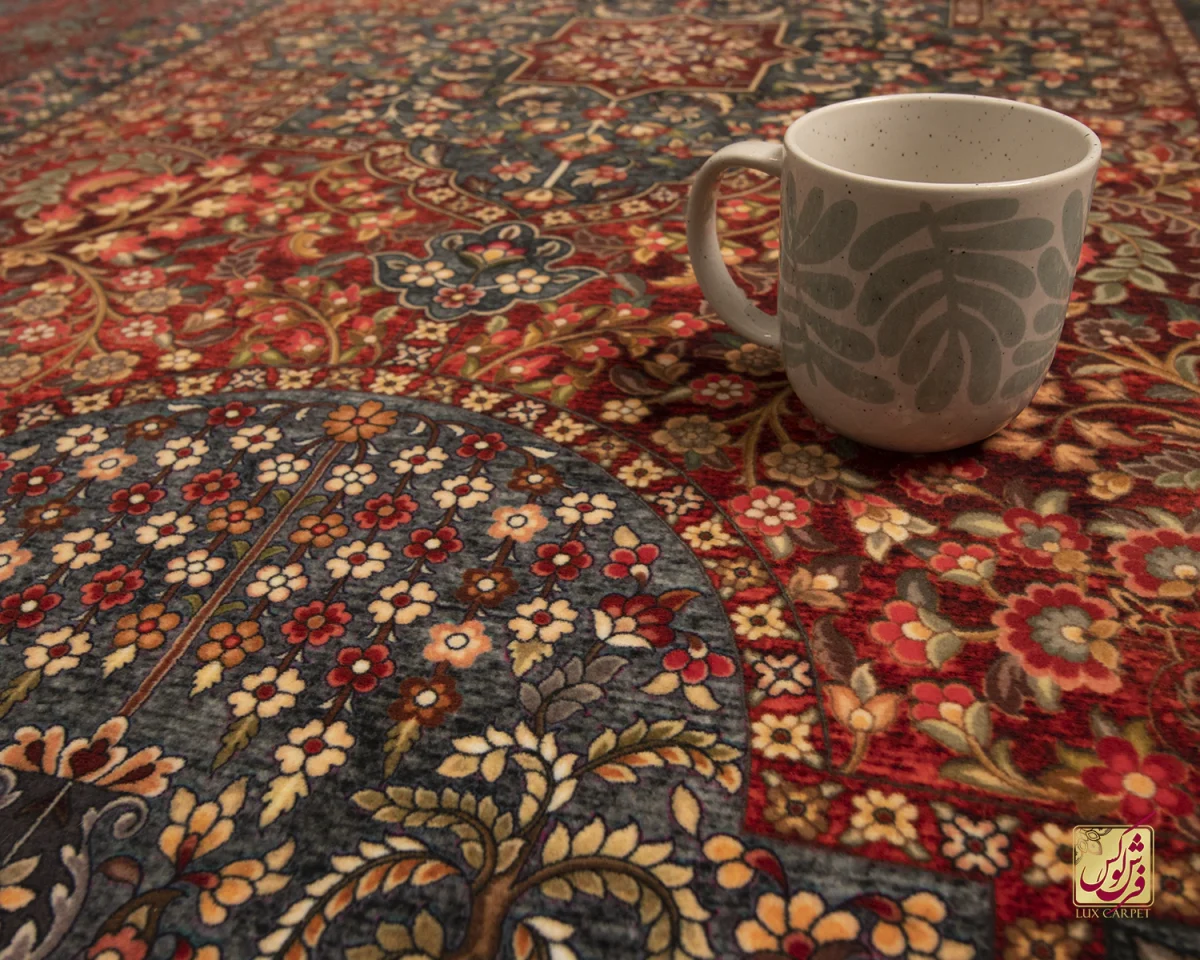 فرش ابریشم ماشینی 202739 لاکی سبز - تصویر 13