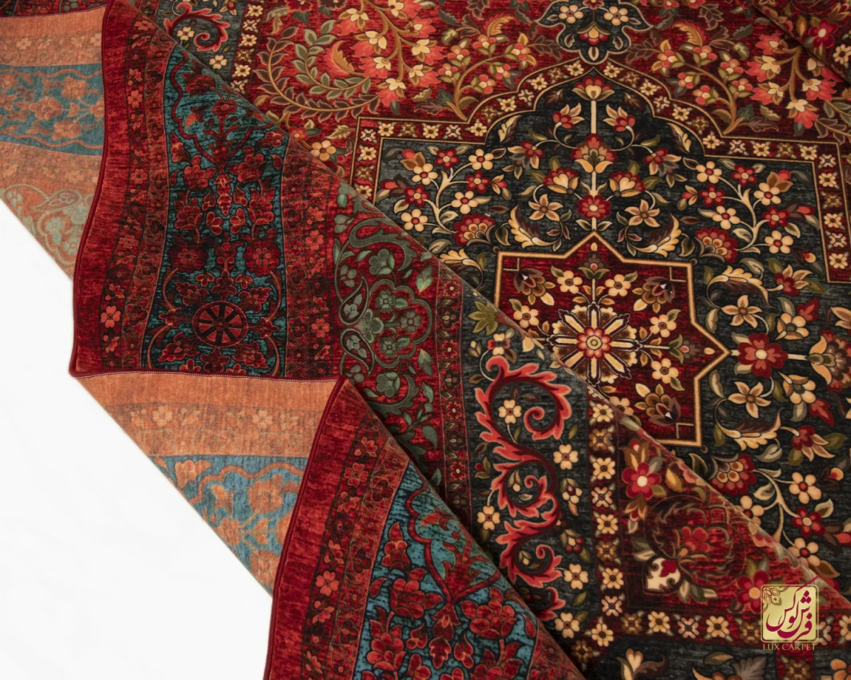 فرش ابریشم ماشینی 202739 لاکی سبز - تصویر 3