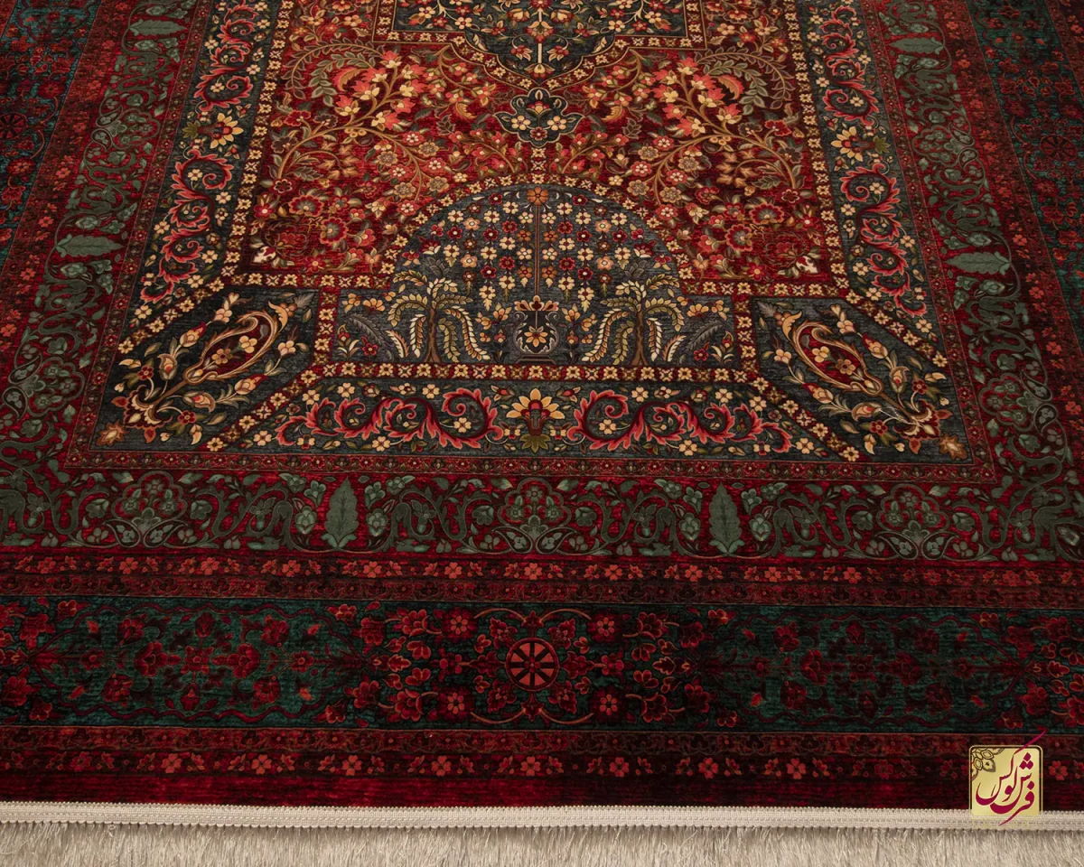 فرش ابریشم ماشینی 202739 لاکی سبز - تصویر 6