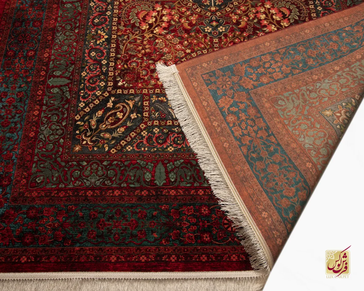 فرش ابریشم ماشینی 202739 لاکی سبز - تصویر 9