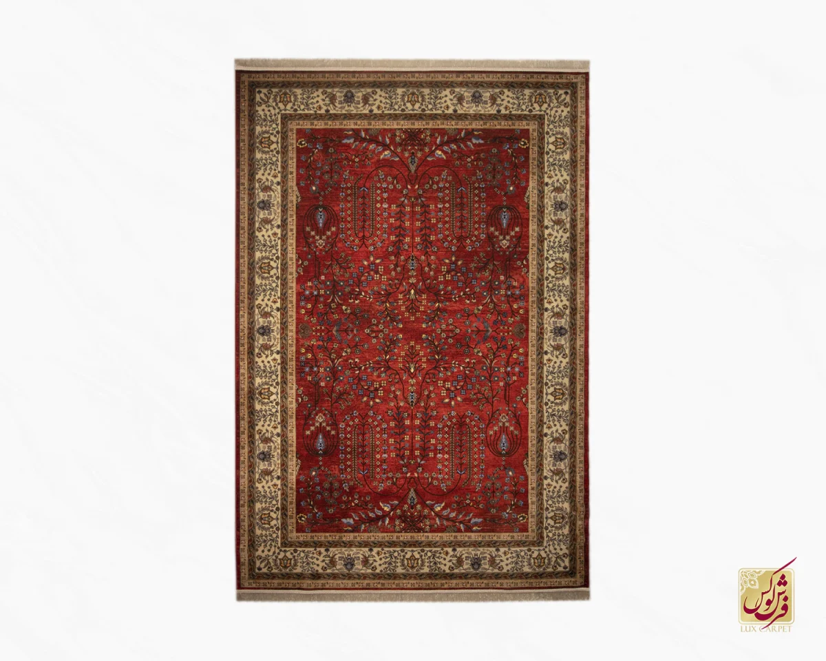 فرش ابریشم ماشینی 202745 لاکی کرم - تصویر 1