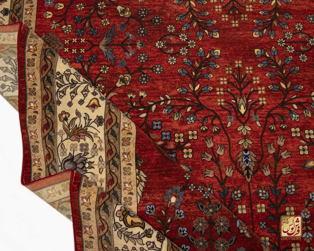 فرش ابریشم ماشینی 202745 لاکی کرم - تصویر 2