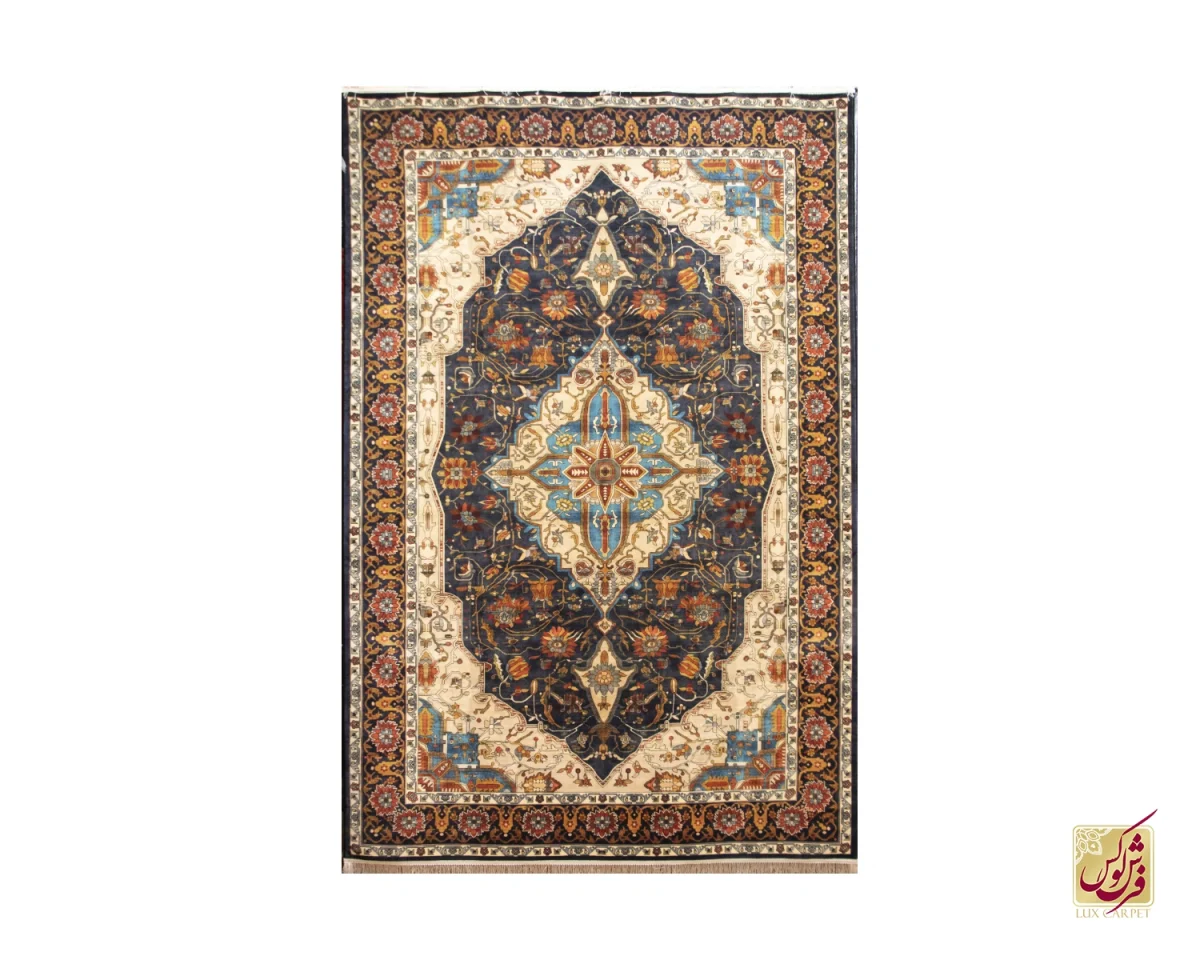 فرش وینتیج 202747 سورمه‌ای کرم - تصویر 1