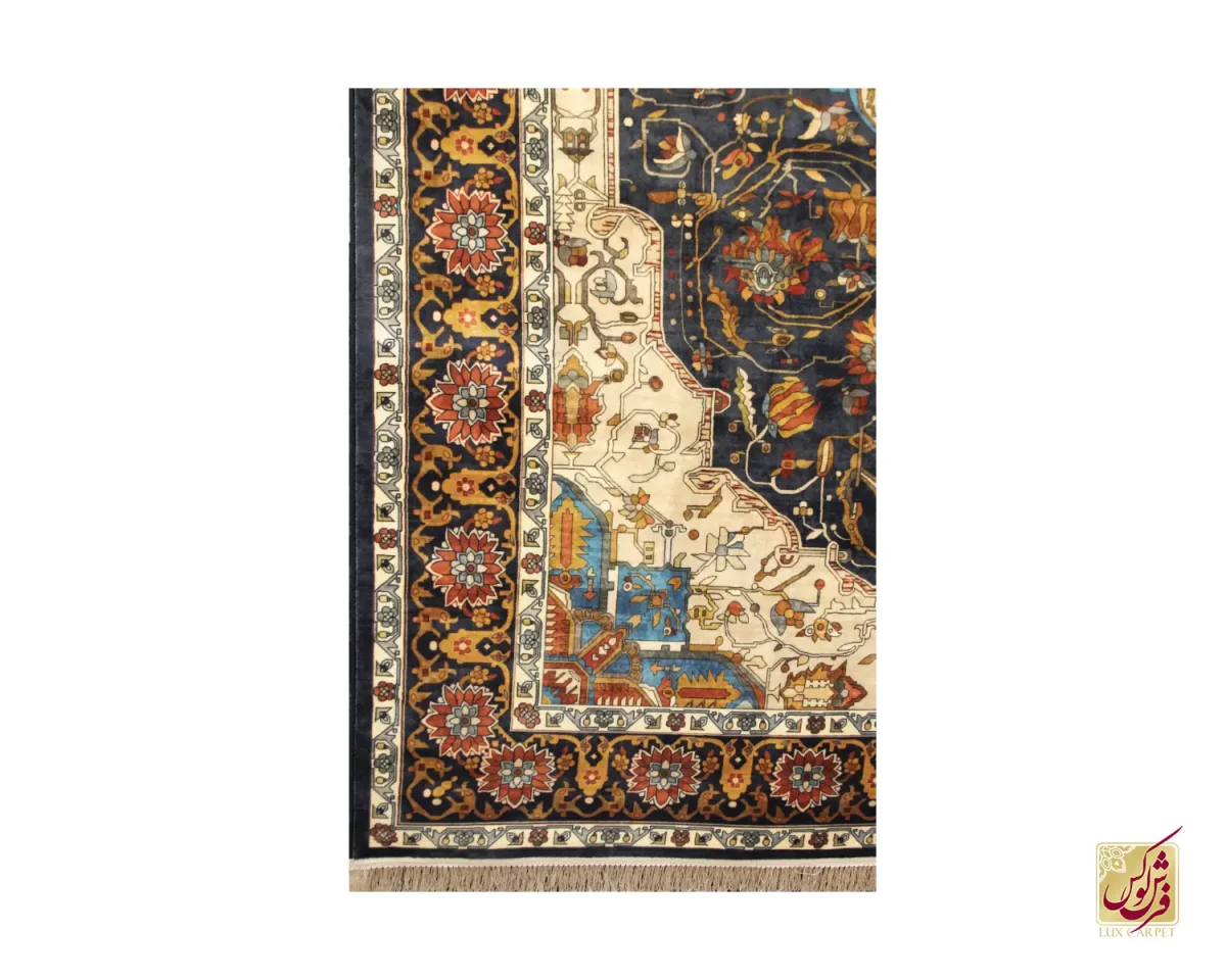 فرش وینتیج 202747 سورمه‌ای کرم - تصویر 2