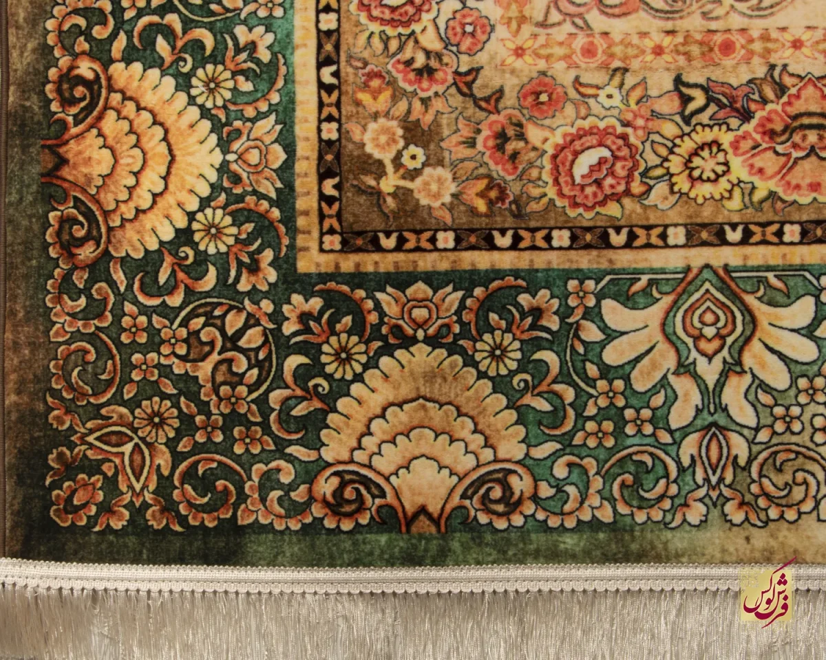 فرش ابریشم ماشینی 202780 سبز آجری - تصویر 4