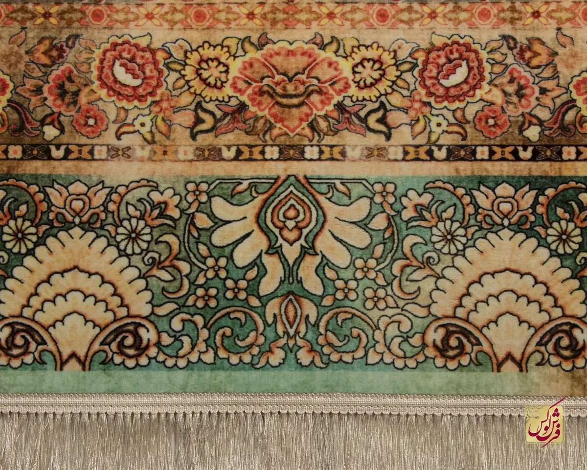 فرش ابریشم ماشینی 202780 سبز آجری - تصویر 5