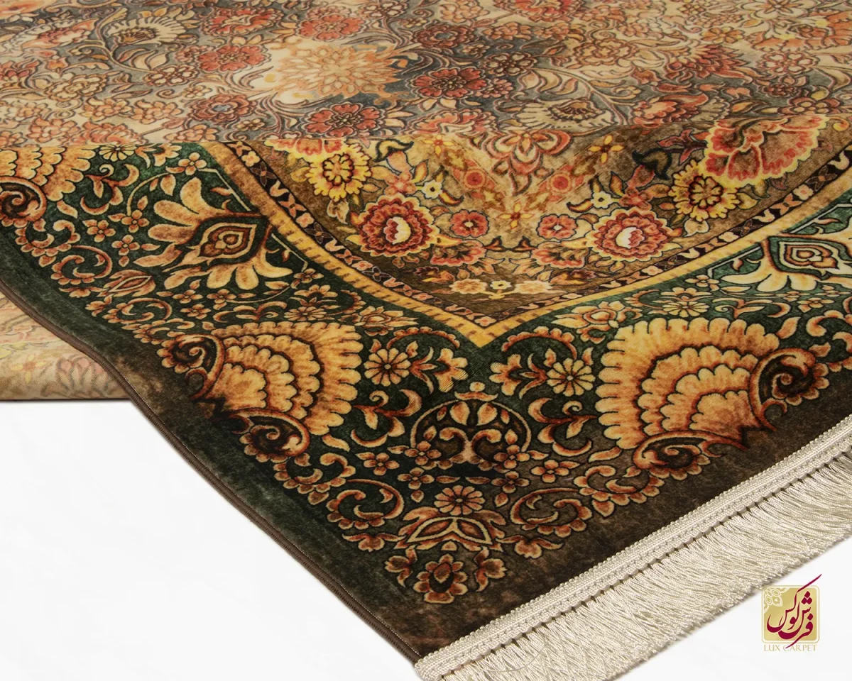 فرش ابریشم ماشینی 202780 سبز آجری - تصویر 9