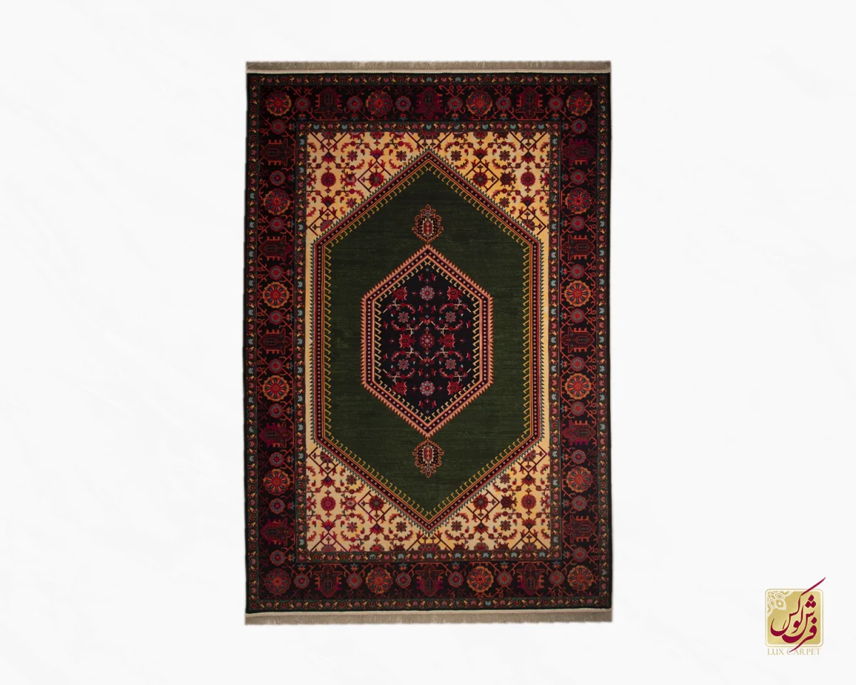 فرش ابریشم ماشینی 210304 سبز مشکی - تصویر 2